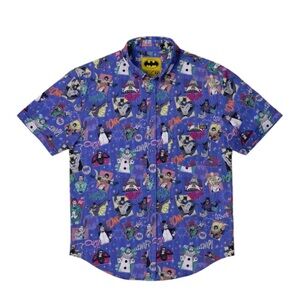 RSVLTS Batman Graphic Blue Casual Button Down Shirt- Fun Limited Edition Print